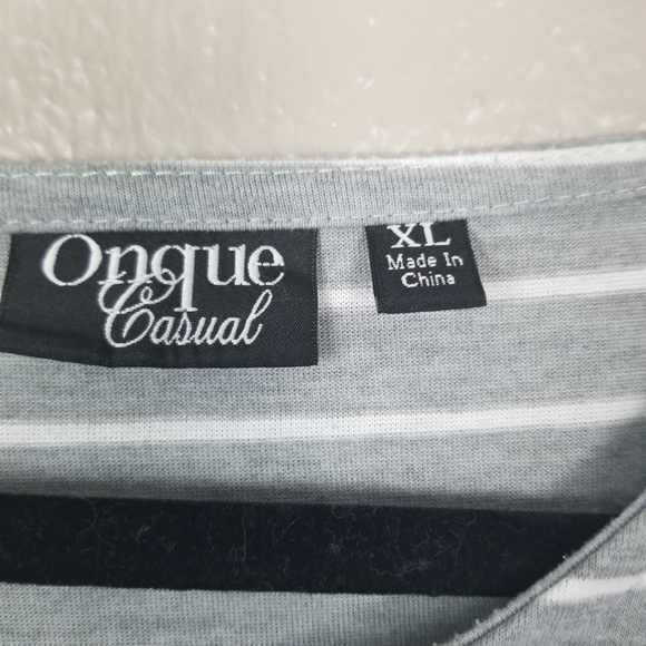 Onque Gray/White Striped 3/4 Sleeve Top XL - Picture 2 of 4